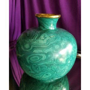 Vintage South America  Studio Pottery Jar green glaze w/gold MOD 5.5" tall